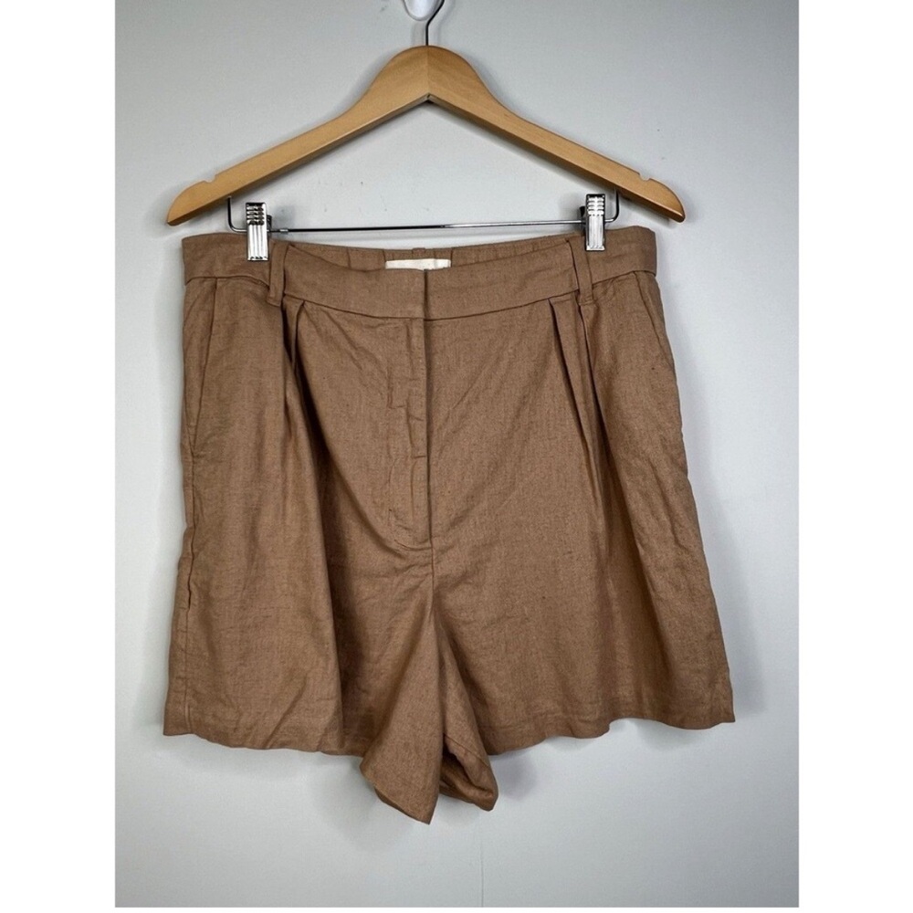 Abercrombie & Fitch Women Shorts L Brown Linen High Rise Sloane Tailored Pleated